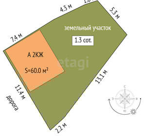 Дом 60м², 2-этажный, участок 2 сот.  