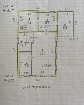Дом 53м², 1-этажный, участок 3 сот.  