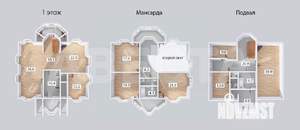 Коттедж 302м&sup2;, 3-этажный, участок 20 сот.  