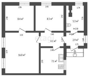 Дом 52м&sup2;, 2-этажный, участок 4 сот.  