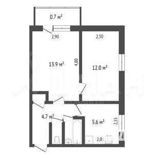 2-к квартира, на длительный срок, 38м2, 2/2 этаж