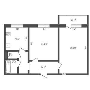 2-к квартира, на длительный срок, 55м2, 1/9 этаж