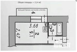 1-к квартира, на длительный срок, 13м2, 9/9 этаж