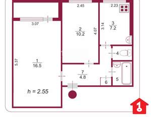 2-к квартира, на длительный срок, 43м2, 7/9 этаж