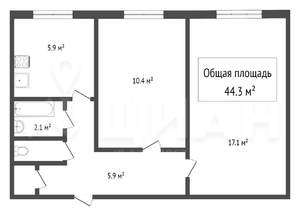 2-к квартира, на длительный срок, 46м2, 4/9 этаж