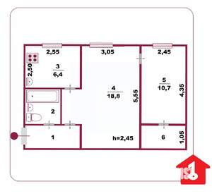 2-к квартира, на длительный срок, 44м2, 1/5 этаж