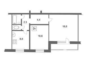 2-к квартира, на длительный срок, 46м2, 4/9 этаж