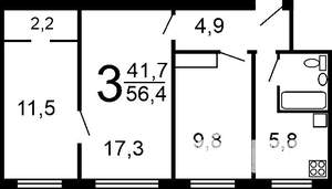 3-к квартира, на длительный срок, 56м2, 2/9 этаж