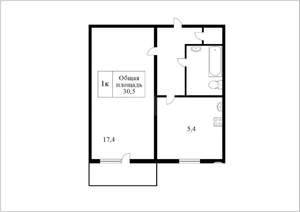 1-к квартира, на длительный срок, 31м2, 4/5 этаж