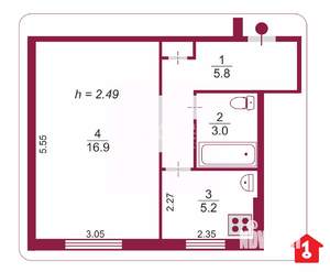 1-к квартира, на длительный срок, 31м2, 2/5 этаж