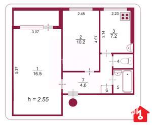 2-к квартира, на длительный срок, 43м2, 7/9 этаж