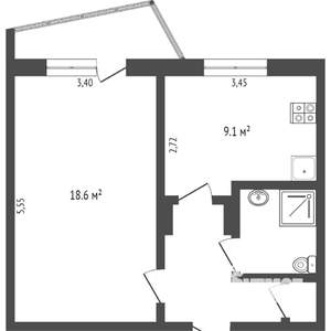 1-к квартира, на длительный срок, 36м2, 1/9 этаж