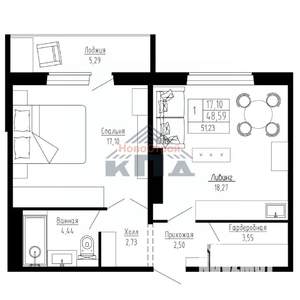 1-к квартира, строящийся дом, 51м2, 12/16 этаж