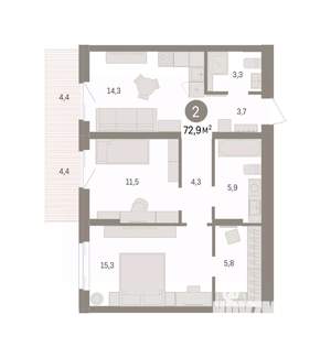 2-к квартира, вторичка, 73м2, 4/14 этаж