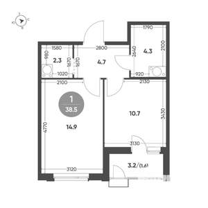 1-к квартира, вторичка, 39м2, 8/9 этаж