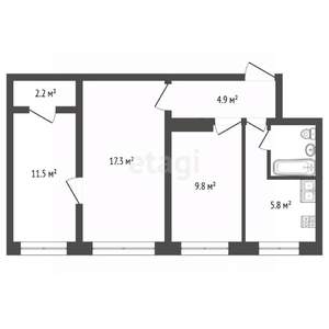3-к квартира, вторичка, 56м2, 2/9 этаж