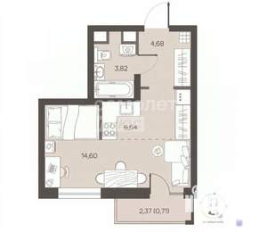 1-к квартира, вторичка, 41м2, 3/19 этаж