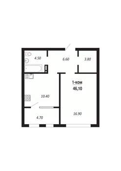 1-к квартира, строящийся дом, 46м2, 5/14 этаж