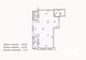 2-к квартира, сданный дом, 70м2, 14/18 этаж
