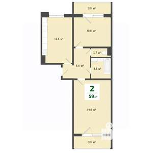 2-к квартира, строящийся дом, 55м2, 9/10 этаж