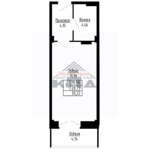 1-к квартира, строящийся дом, 30м2, 6/16 этаж