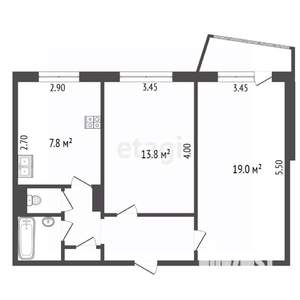 2-к квартира, вторичка, 53м2, 1/9 этаж