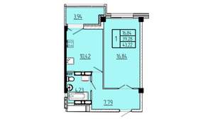1-к квартира, строящийся дом, 43м2, 16/16 этаж