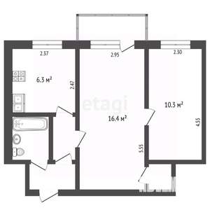 2-к квартира, вторичка, 42м2, 5/5 этаж