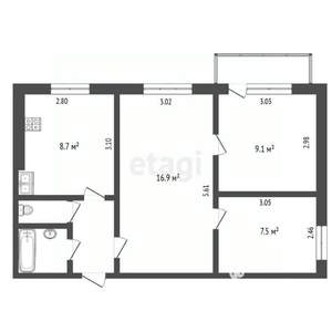 3-к квартира, вторичка, 50м2, 7/9 этаж