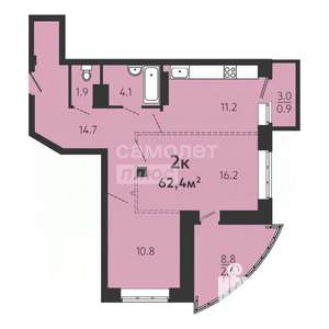 2-к квартира, сданный дом, 62м2, 15/16 этаж