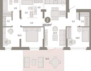 2-к квартира, вторичка, 102м2, 1/9 этаж