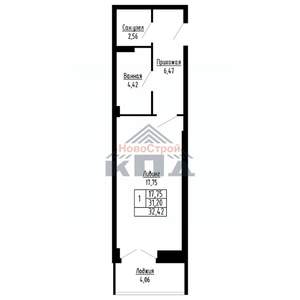 1-к квартира, вторичка, 32м2, 3/16 этаж