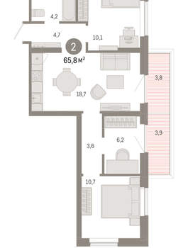 3-к квартира, вторичка, 66м2, 3/9 этаж