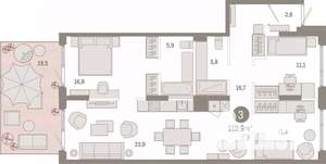 3-к квартира, вторичка, 114м2, 1/9 этаж
