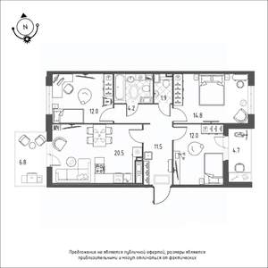 3-к квартира, вторичка, 81м2, 11/12 этаж