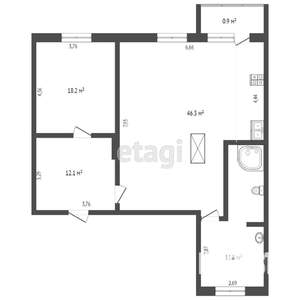 2-к квартира, вторичка, 90м2, 5/5 этаж