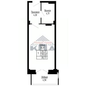 1-к квартира, строящийся дом, 31м2, 3/16 этаж