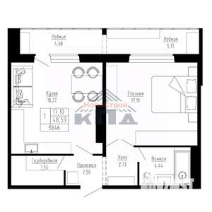 1-к квартира, строящийся дом, 53м2, 14/16 этаж