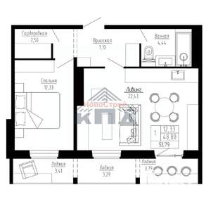 1-к квартира, строящийся дом, 54м2, 7/16 этаж