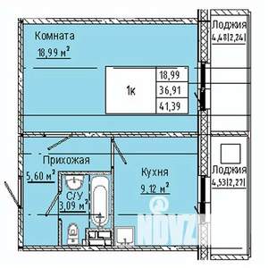 1-к квартира, строящийся дом, 41м2, 6/10 этаж