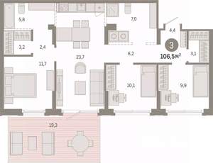 3-к квартира, вторичка, 107м2, 1/9 этаж