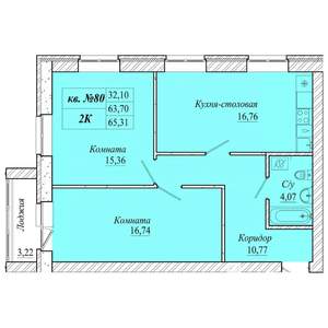 2-к квартира, вторичка, 65м2, 2/4 этаж