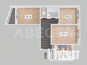3-к квартира, вторичка, 63м2, 1/9 этаж