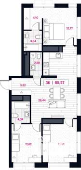 3-к квартира, вторичка, 85м2, 12/15 этаж