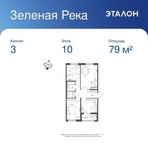 3-к квартира, вторичка, 79м2, 10/10 этаж