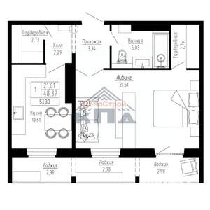 1-к квартира, вторичка, 53м2, 14/16 этаж