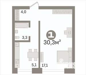 1-к квартира, вторичка, 30м2, 4/9 этаж