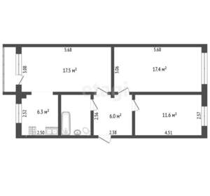 3-к квартира, вторичка, 63м2, 3/5 этаж