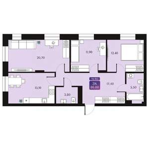 3-к квартира, вторичка, 87м2, 9/9 этаж