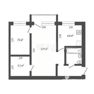 2-к квартира, вторичка, 43м2, 5/5 этаж